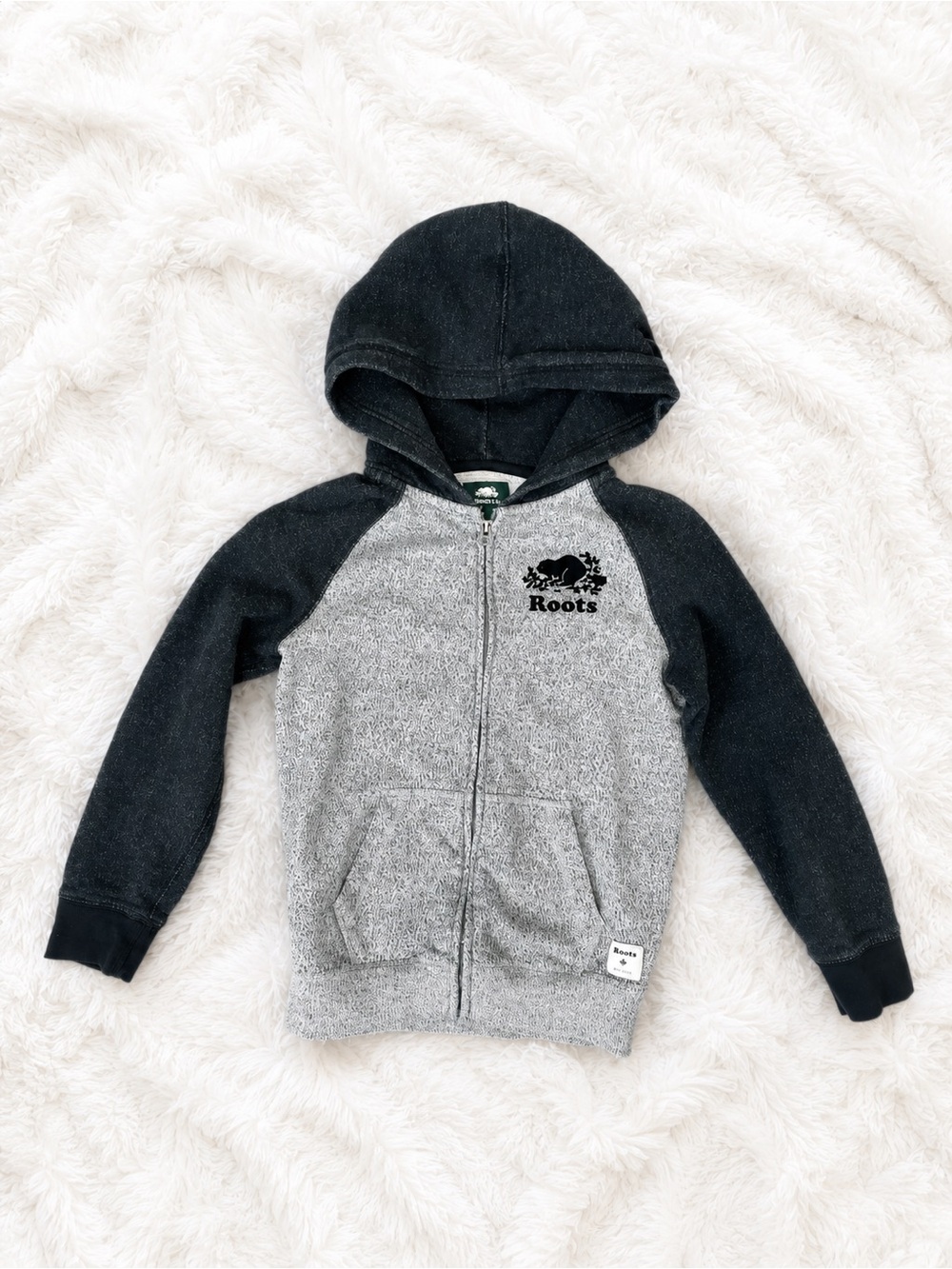 Roots Kids Grey Body Black Sleeve Zip-Up Hoodie